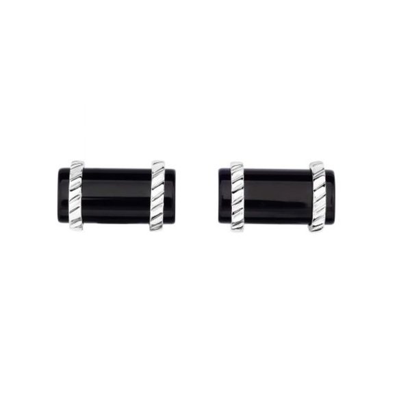 Sterling Silver and Black Onyx Cylinder Cufflinks - Picture 1 of 1